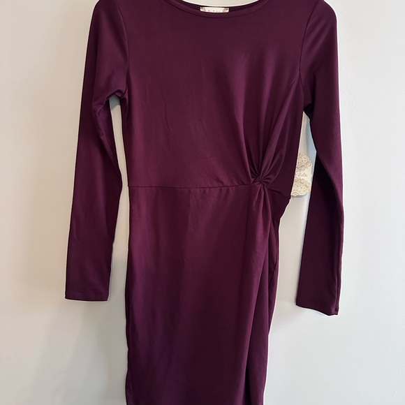 Altar'd State Knot Front Dress Long Sleeve Bodycon Casual burgundy‎ small - Picture 1 of 9